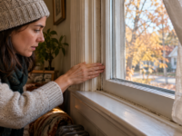 Homeowner checking a draft around an older window